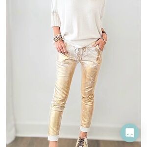 Italian Joggers - NWOT - Gold-toned - Drawstring waist.